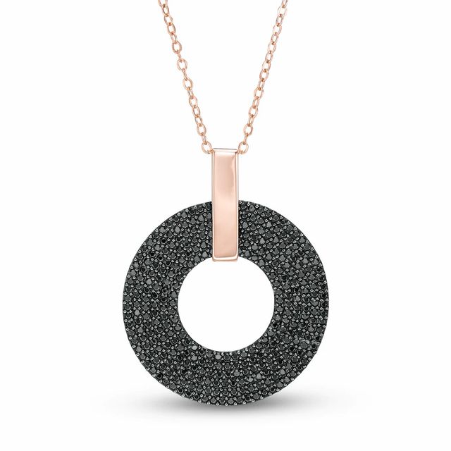 Black Spinel Multi-Row Circle Drop Pendant in Sterling Silver with 18K Rose Gold Plate|Peoples Jewellers