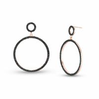Black Spinel Double Circle Drop Earrings in Sterling Silver with 18K Rose Gold Plate|Peoples Jewellers