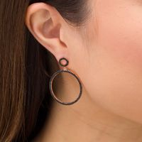 Black Spinel Double Circle Drop Earrings in Sterling Silver with 18K Rose Gold Plate|Peoples Jewellers