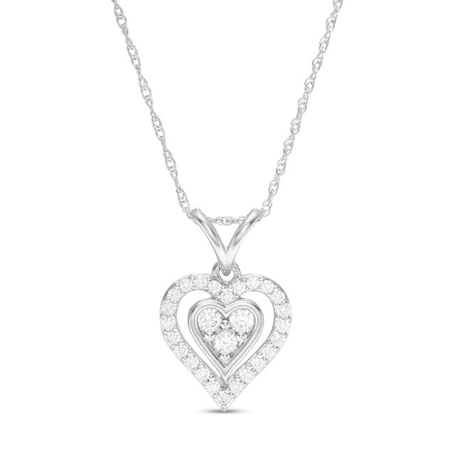 0.23 CT. T.W. Diamond Double Heart Pendant in 10K White Gold