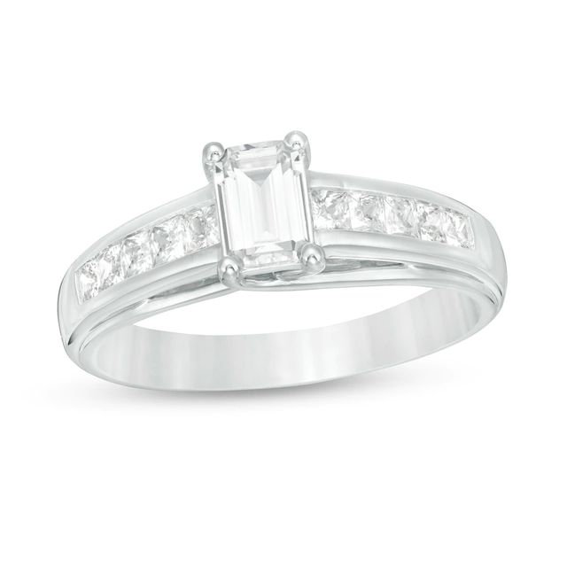 1.20 CT. T.W. Emerald-Cut and Princess-Cut Diamond Engagement Ring in 14K White Gold|Peoples Jewellers