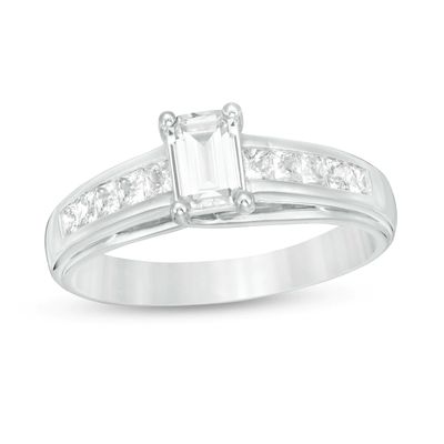 1.20 CT. T.W. Emerald-Cut and Princess-Cut Diamond Engagement Ring in 14K White Gold|Peoples Jewellers