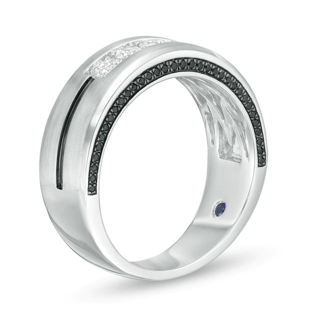 Vera Wang Love Collection Men's 0.69 CT. T.W. Black and White Diamond Five Stone Wedding Band in 14K White Gold|Peoples Jewellers