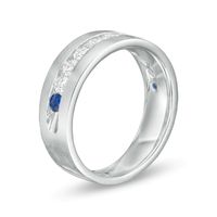 Vera Wang Love Collection Men's 0.95 CT. T.W. Diamond and Blue Sapphire Wedding Band in 14K White Gold|Peoples Jewellers