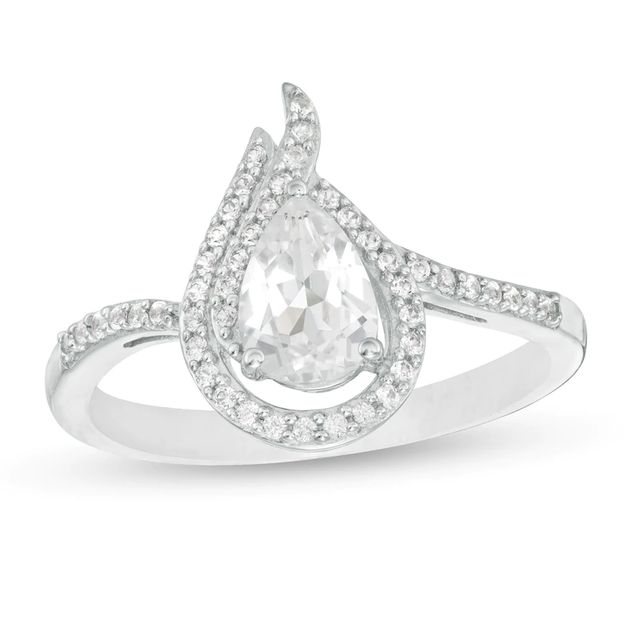 Pear-Shaped Lab-Created White Sapphire Flame Ring in Sterling Silver|Peoples Jewellers