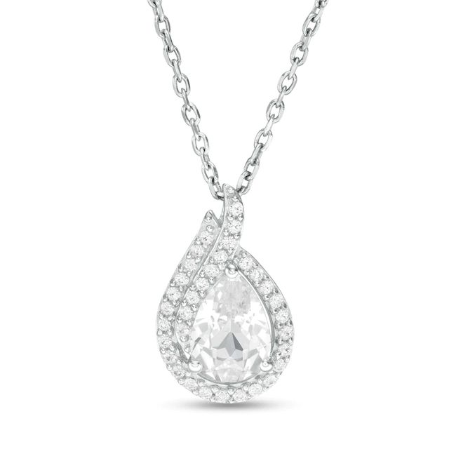 Pear-Shaped Lab-Created White Sapphire Flame Pendant in Sterling Silver|Peoples Jewellers