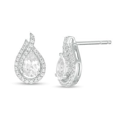 Pear-Shaped Lab-Created White Sapphire Flame Stud Earrings in Sterling Silver|Peoples Jewellers