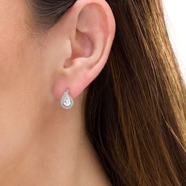 Pear-Shaped Lab-Created White Sapphire Flame Stud Earrings in Sterling Silver|Peoples Jewellers