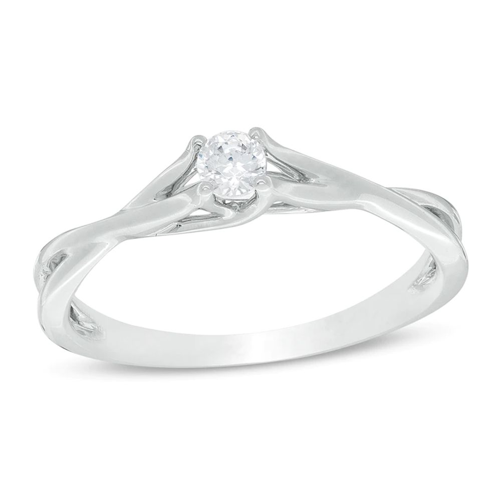 0.13 CT. Diamond Solitaire Crossover Shank Promise Ring in 10K White Gold|Peoples Jewellers