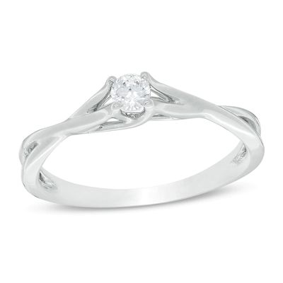 0.13 CT. Diamond Solitaire Crossover Shank Promise Ring in 10K White Gold|Peoples Jewellers