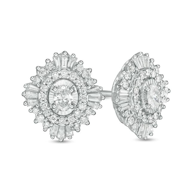 Marilyn Monroe™ Collection 0.58 CT. T.W. Oval Diamond Frame Starburst Stud Earrings in 10K White Gold|Peoples Jewellers