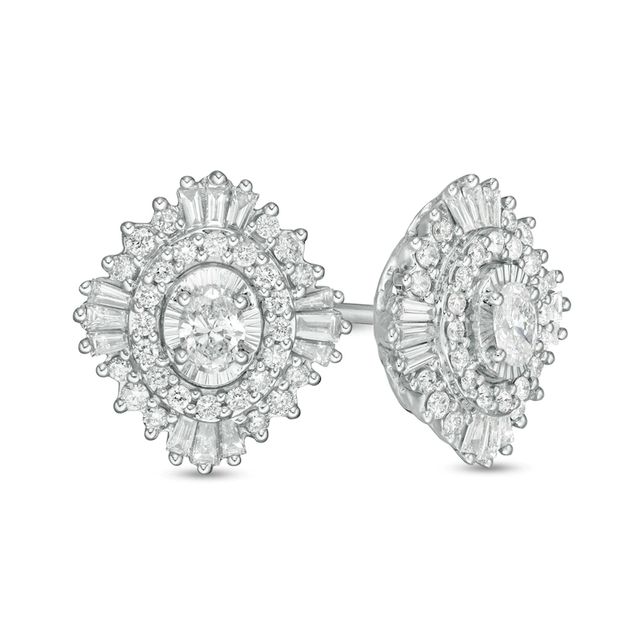 Marilyn Monroe™ Collection 0.58 CT. T.W. Oval Diamond Frame Starburst Stud Earrings in 10K White Gold