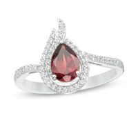 Pear-Shaped Garnet and Lab-Created White Sapphire Flame Ring in Sterling Silver|Peoples Jewellers