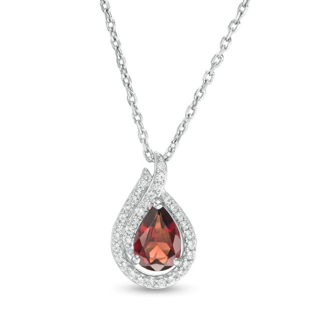 Pear-Shaped Garnet and Lab-Created White Sapphire Flame Pendant in Sterling Silver|Peoples Jewellers