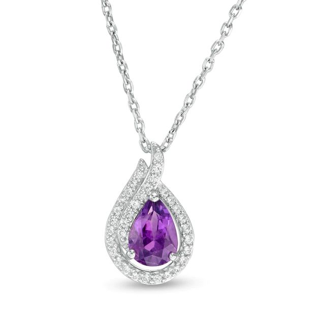 Pear-Shaped Amethyst and Lab-Created White Sapphire Flame Pendant in Sterling Silver|Peoples Jewellers