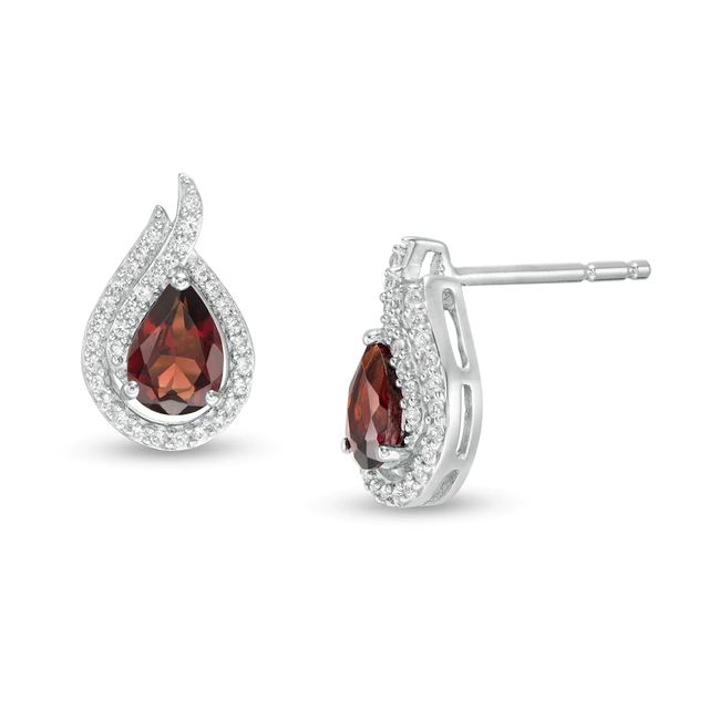 Pear-Shaped Garnet and Lab-Created White Sapphire Flame Stud Earrings in Sterling Silver|Peoples Jewellers