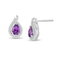Pear-Shaped Amethyst and Lab-Created White Sapphire Flame Stud Earrings in Sterling Silver|Peoples Jewellers