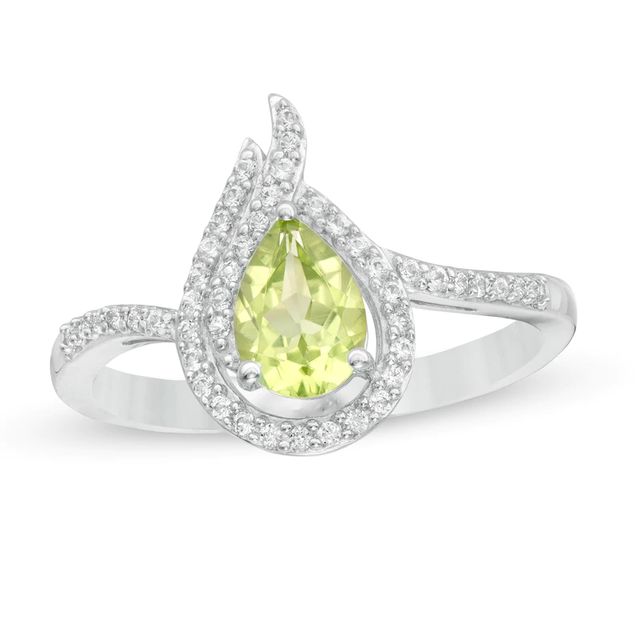 Pear-Shaped Peridot and Lab-Created White Sapphire Flame Ring in Sterling Silver|Peoples Jewellers