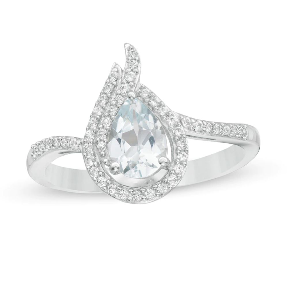 Pear-Shaped Aquamarine and Lab-Created White Sapphire Flame Ring in Sterling Silver|Peoples Jewellers