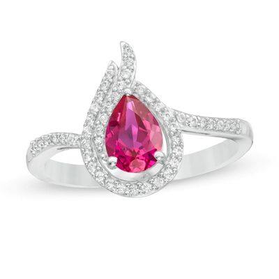 Pear-Shaped Lab-Created Ruby and White Sapphire Flame Ring in Sterling Silver|Peoples Jewellers