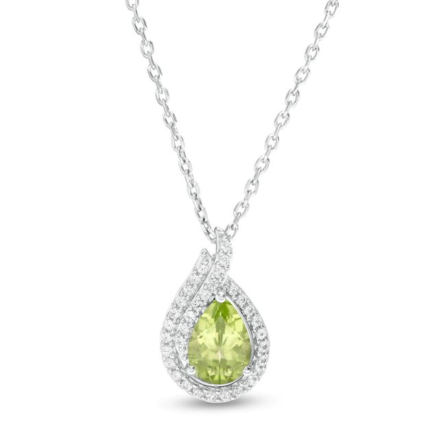 Pear-Shaped Peridot and Lab-Created White Sapphire Flame Pendant in Sterling Silver|Peoples Jewellers
