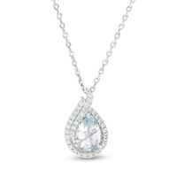 Pear-Shaped Aquamarine and Lab-Created White Sapphire Flame Pendant in Sterling Silver|Peoples Jewellers