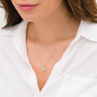 Pear-Shaped Aquamarine and Lab-Created White Sapphire Flame Pendant in Sterling Silver|Peoples Jewellers