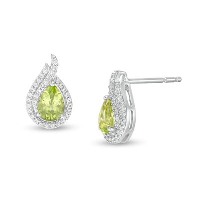 Pear-Shaped Peridot and Lab-Created White Sapphire Flame Stud Earrings in Sterling Silver|Peoples Jewellers