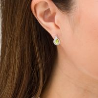 Pear-Shaped Peridot and Lab-Created White Sapphire Flame Stud Earrings in Sterling Silver|Peoples Jewellers