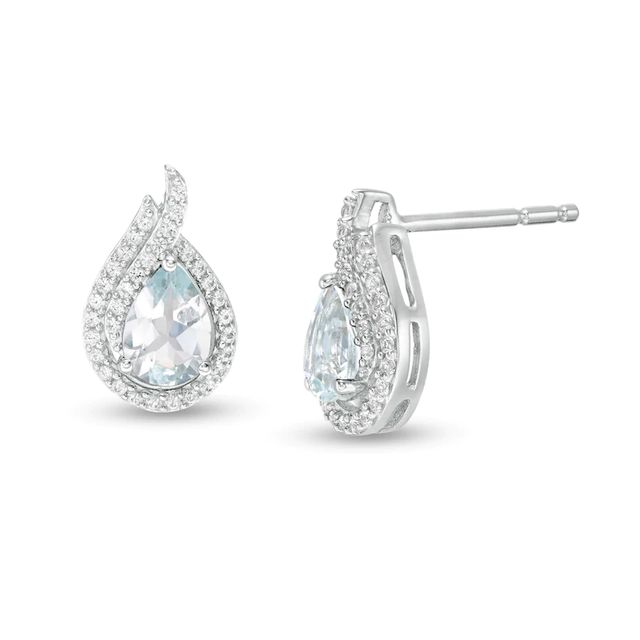 Pear-Shaped Aquamarine and Lab-Created White Sapphire Flame Stud Earrings in Sterling Silver|Peoples Jewellers