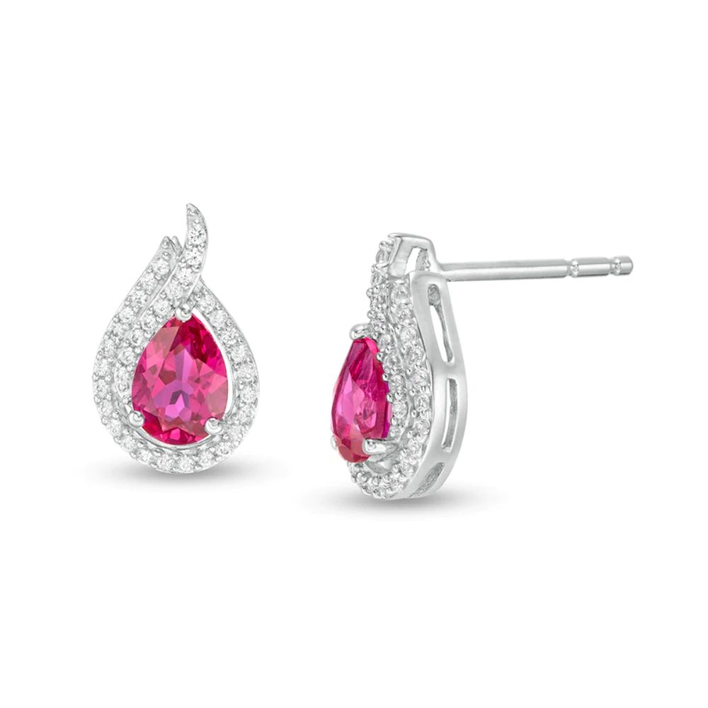 Pear-Shaped Lab-Created Ruby and White Sapphire Flame Stud Earrings in Sterling Silver|Peoples Jewellers