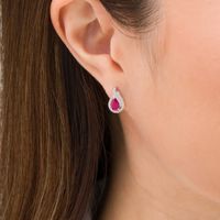 Pear-Shaped Lab-Created Ruby and White Sapphire Flame Stud Earrings in Sterling Silver|Peoples Jewellers