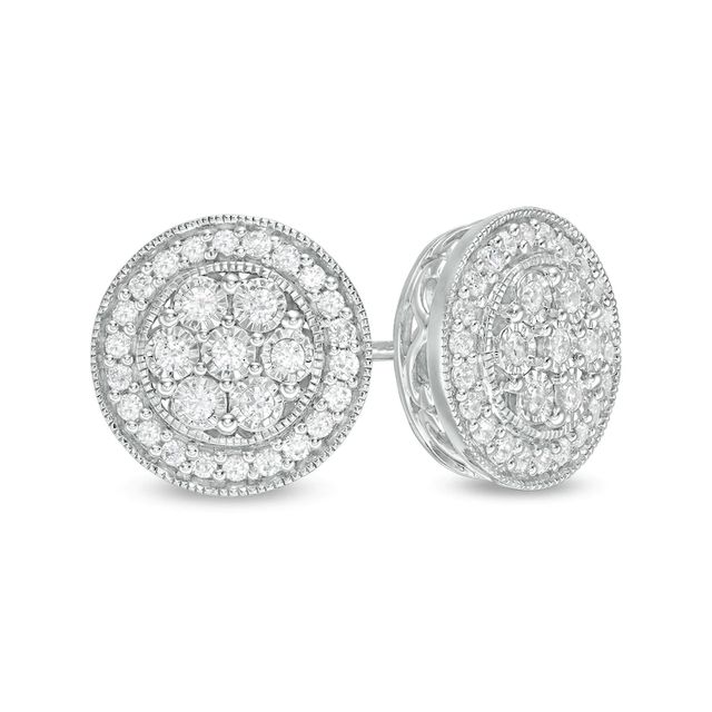 0.50 CT. T.W. Composite Diamond Frame Vintage-Style Stud Earrings in Sterling Silver|Peoples Jewellers