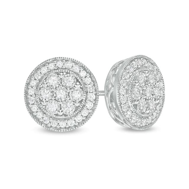 0.50 CT. T.W. Composite Diamond Frame Vintage-Style Stud Earrings in Sterling Silver