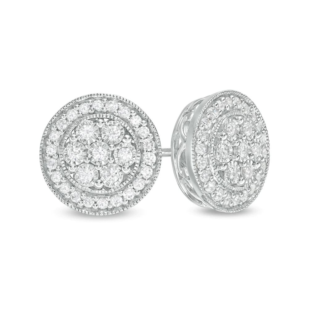 0.50 CT. T.W. Composite Diamond Frame Vintage-Style Stud Earrings in Sterling Silver|Peoples Jewellers