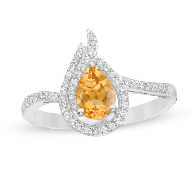 Pear-Shaped Citrine and Lab-Created White Sapphire Flame Ring in Sterling Silver|Peoples Jewellers