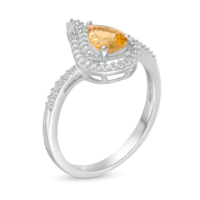 Pear-Shaped Citrine and Lab-Created White Sapphire Flame Ring in Sterling Silver|Peoples Jewellers
