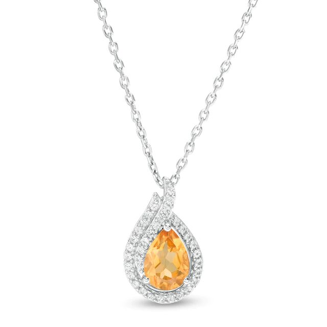 Pear-Shaped Citrine and Lab-Created White Sapphire Flame Pendant in Sterling Silver|Peoples Jewellers