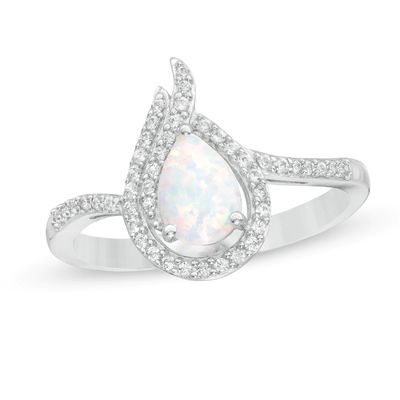 Pear-Shaped Lab-Created Opal and White Sapphire Flame Ring in Sterling Silver|Peoples Jewellers