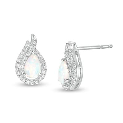 Pear-Shaped Lab-Created Opal and White Sapphire Flame Stud Earrings in Sterling Silver|Peoples Jewellers