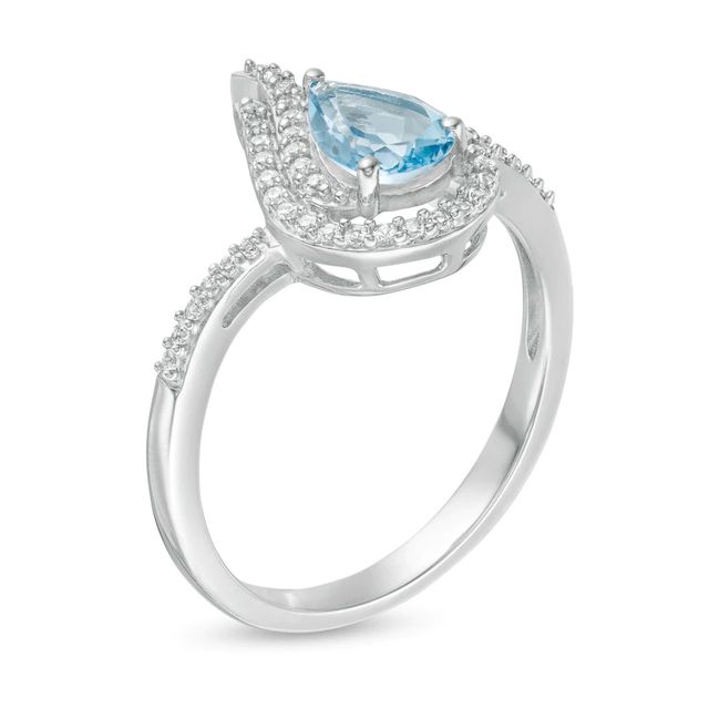 Pear-Shaped Swiss Blue Topaz and Lab-Created White Sapphire Flame Ring in Sterling Silver