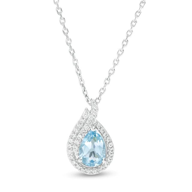 Pear-Shaped Swiss Blue Topaz and Lab-Created White Sapphire Flame Pendant in Sterling Silver|Peoples Jewellers