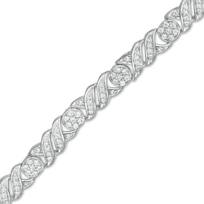1.00 CT. T.W. Diamond Twist Link Alternating Bracelet in 10K White Gold|Peoples Jewellers