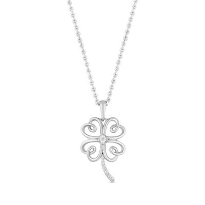 Hallmark Diamonds Inspiration 0.04 CT. T.W. Diamond Clover Pendant in Sterling Silver|Peoples Jewellers