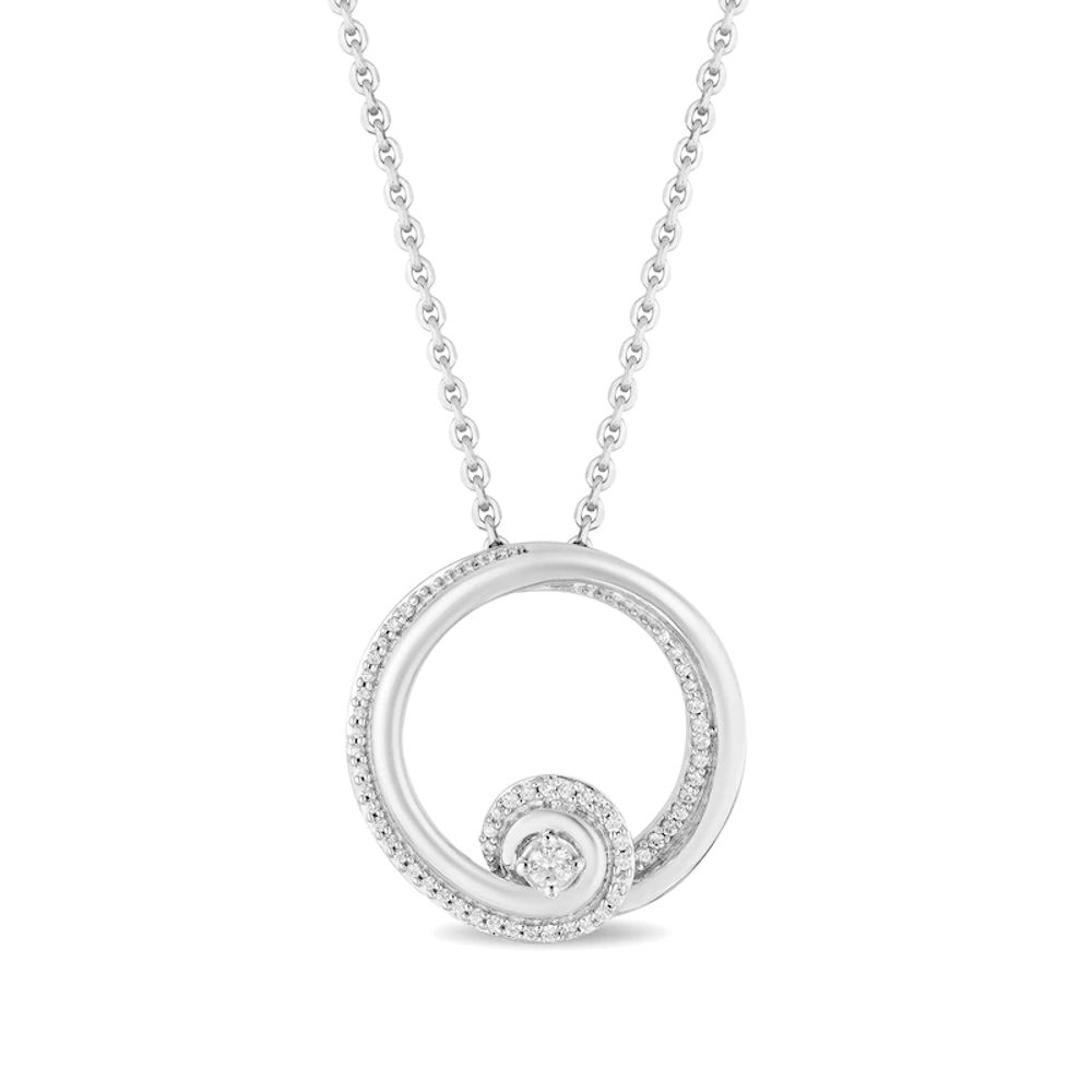Hallmark Diamonds Gratitude 0.145 CT. T.W. Diamond Swirled Circle Pendant in Sterling Silver|Peoples Jewellers