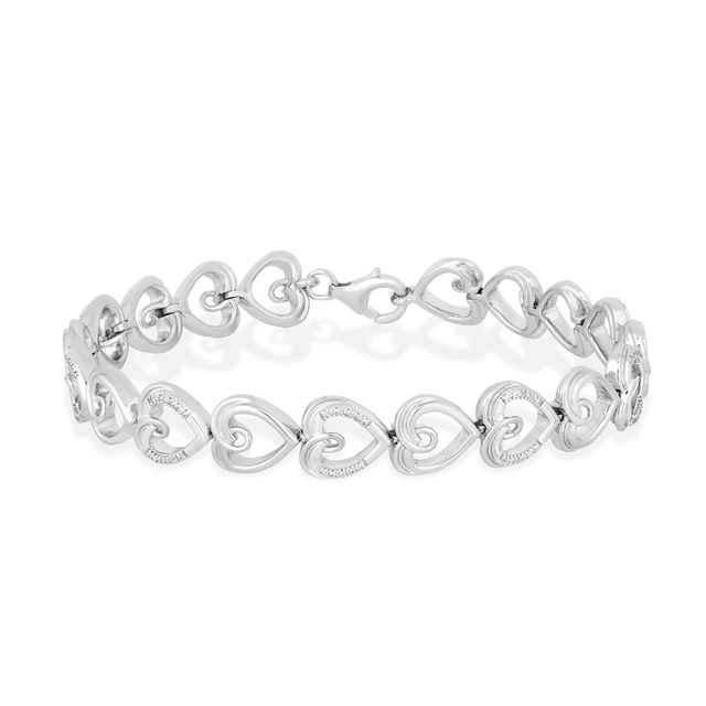 Hallmark Diamonds Love 0.085 CT. T.W. Diamond Sideways Alternating Hearts Bracelet in Sterling Silver - 7.5"|Peoples Jewellers