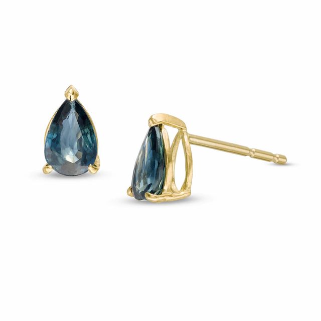 Pear-Shaped Blue Sapphire Solitaire Stud Earrings in 14K Gold|Peoples Jewellers