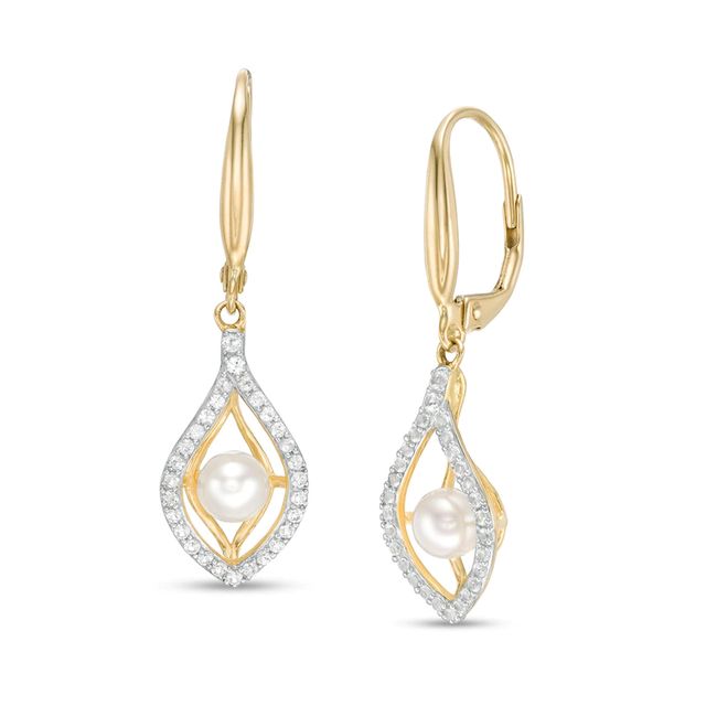 4.5-5.0mm Freshwater Cultured Pearl and White Topaz Double Teardrop Earrings in 10K Gold|Peoples Jewellers