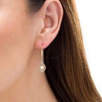 4.5-5.0mm Freshwater Cultured Pearl and White Topaz Double Teardrop Earrings in 10K Gold|Peoples Jewellers