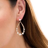 3.5-6.0mm Freshwater Cultured Pearl and Gold Bead Graduated Open Teardrop Earrings in 10K Gold|Peoples Jewellers